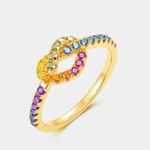 S925 Sterling Silver Rainbow Zirconia Heart Infinity Ring For Women Gold Plated Colorful Cubic Zirconia Stackable Ring Jewelry