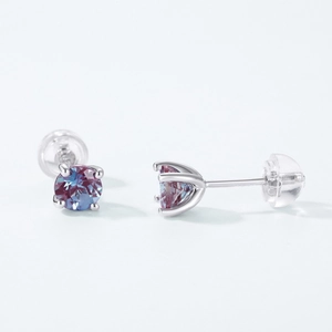 Minimalist S925 sterling silver stud earrings with round alexandrite color-changing stones