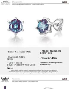 S925 silver hexagonal alexandrite stud earrings with detailed hallmarking and stone size