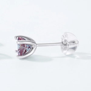 Side view of S925 silver stud earring with alexandrite and silicone backings