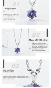 Macro detail of hexagonal alexandrite stone and S925 sterling silver chain craftsmanship