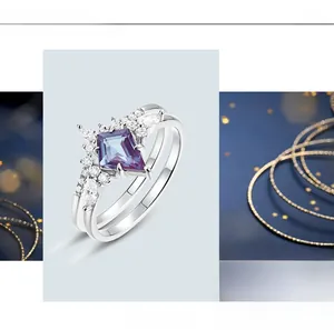 Macro detail of S925 silver alexandrite ring set with kite-cut purple gemstone and diamonds