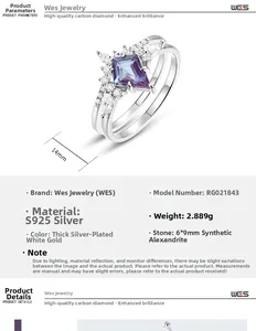 Detailed size specifications for S925 silver alexandrite ring with kite-cut stone