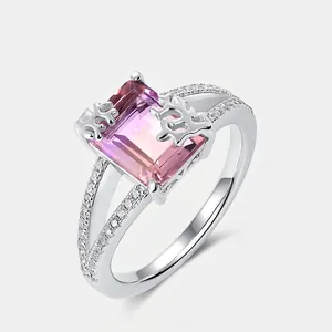 925 Sterling Silver Geometric Ametrine Ring For Women Luxury Two Tone Gemstone Ring With Zirconia Fashion Jewelry Ring