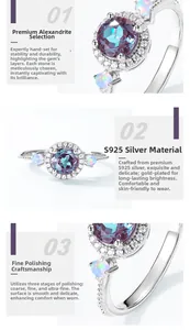 Close-up of S925 silver ring featuring round alexandrite stone and opal accents