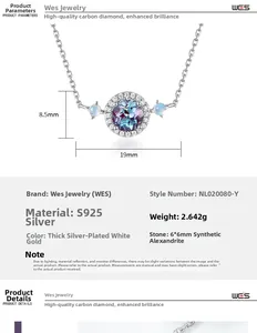 Vue macro du pendentif en argent S925 avec alexandrite de synthèse et pierres de côté