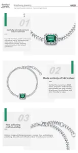 Close-up of emerald-cut green gemstone on S925 sterling silver chain with lobster clasp