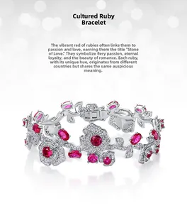 Macro shot of S925 silver flower bracelet with ruby gemstones and elegant floral details