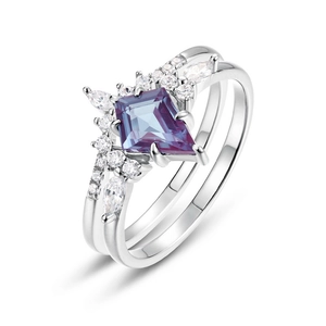 Luxurious S925 silver set with kite-cut alexandrite and marquise accent stones
