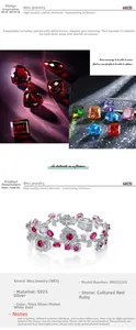 Macro view of S925 silver flower bracelet with pigeon blood rubies and cubic zirconia
