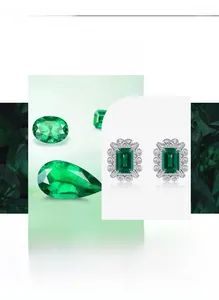 Détail macro de pierres précieuses vert émeraude avec halo de zircon blanc en argent S925