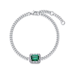 Classic S925 sterling silver emerald-cut lab-grown gemstone Cuban chain bracelet for women