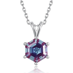 Hexagon step-cut alexandrite pendant necklace in S925 sterling silver with O-chain