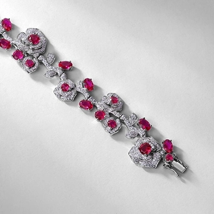 Luxury S925 silver bracelet featuring pigeon blood red rubies and rose flower motifs