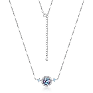 Élégant collier en argent S925 avec alexandrite, opales blanches et diamants brillants