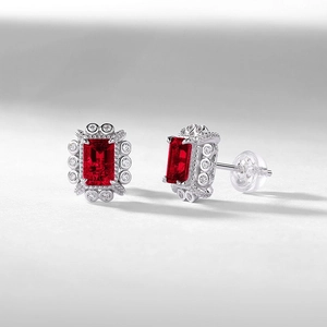 Boucles d'oreilles vintage en argent S925 avec pierres rouges de taille rectangle