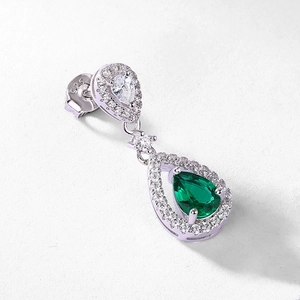 Pear-cut emerald green gemstone earrings in S925 sterling silver with teardrop design