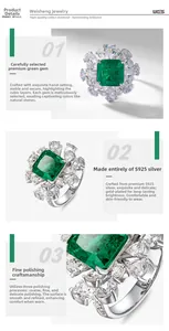 Détail macro de la bague en argent S925 avec pierre émeraude et sertissage manuel poli