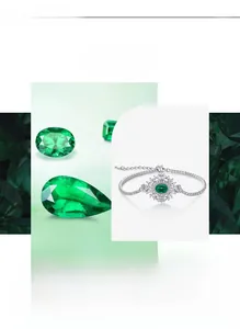 Macro view of emerald-style bracelet featuring oval green gemstone and white zircon stones