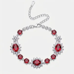 925 Sterling Silver Lab Grown Ruby Sapphire Bracelet For Women Elegant Sunflower Oval Gemstone Zirconia Inlaid Jewelry