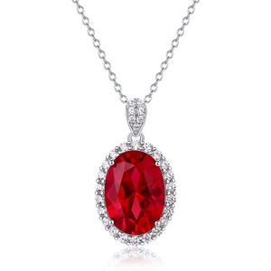 Oval halo ruby pendant necklace in S925 sterling silver with sparkling zircon accents