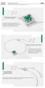 Détails du bracelet trèfle en argent S925 avec émeraude et finition polie brillante