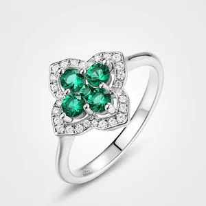 Bague Trèfle en Argent Sterling 925 de Luxe Pour Femme Avec Émeraude de Laboratoire et Zircone Incrustée Bijoux Vintage Cadeau