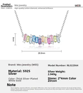 Detailliertes S925 Silberhalskette Schema mit Abmessungen des Regenbogen-Zirkonia-Anhängers