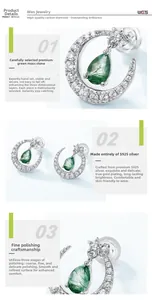Detailed view of moon earrings featuring green moss agate stones and S925 silver