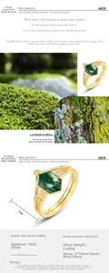 Macro view of S925 silver moss agate ring showing 6x10mm stone and gold plating detail
