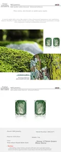 Detail of 6x8mm emerald cut green moss agate stud earrings in S925 sterling silver