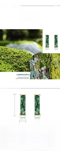 Detail view of rectangular green moss agate earrings in S925 silver with dimensions