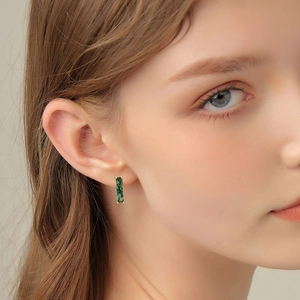 Rectangle natural green moss agate stud earrings with gold plated silver settings