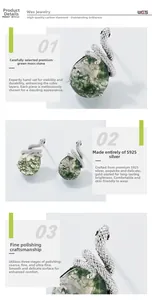 Detailed view of S925 sterling silver snake earrings with natural green moss agate stone