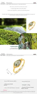 Detailed macro view showing the 6x9mm pear-shaped green moss agate set in S925 silver