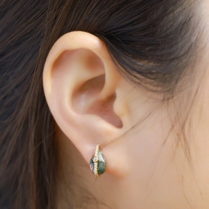 Water-drop moss agate earrings in gold-plated S925 silver with micro-pave crystals