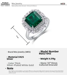 Détail macro de la bague émeraude carrée sertie de doubles diamants synthétiques