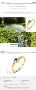 Close-up of S925 gold plated ring featuring square green moss agate and side diamonds