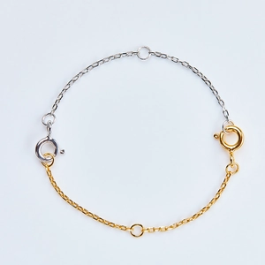 Two-tone S925 sterling silver extender chain with spring rings in gold and silver