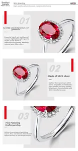 Detail of S925 silver ring with lab-grown ruby and pave setting accents