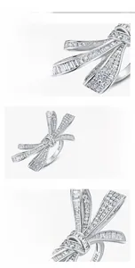 Detailed close-up of S925 sterling silver bow ring featuring micro-pave cubic zirconia