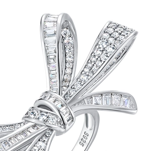 Elegant S925 sterling silver bow ring with shimmering cubic zirconia stones