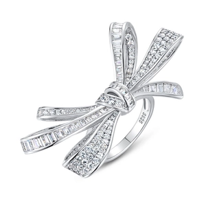 Elegant S925 sterling silver bow ring with shimmering cubic zirconia pavé stones