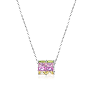 Élégant collier en argent S925 avec pendentif cube serti de pierres colorées