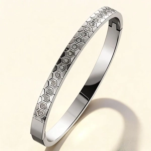 Bracelet Jonc en Acier Inoxydable Nid d'Abeille Avec Strass Géométrique Style Bee My Love pour Femme Cadeau Bijoux de Luxe
