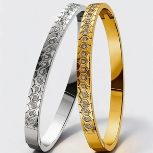 Bracciale Rigido a Nido d'Ape in Acciaio Inossidabile Con Intarsio di Strass Bracciale Geometrico in Acciaio al Titanio per Donna