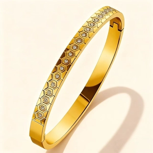 Honeycomb Hexagon Rhinestone Bangle Bracelet For Women Titanium Steel Fashion Jewelry Non Fading Geometric Beehive Wristband