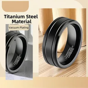 Minimalistischer schwarzer Wolframcarbid-Ring mit mattem Finish und Innen-Gravur