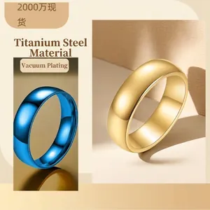 Anillos de acero de titanio pulido en oro y azul con chapado al vacío de calidad