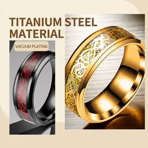 8mm titanium steel rings with red celtic knot inlay in gold and black vacuum plating